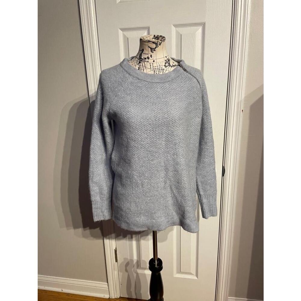 Abercrombie & Fitch Soft Chunky Knit ribbed cable Crew Sweater Zip Baby Blue M